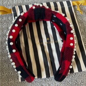 Lele Sadoughi buffalo plaid and pearl headband